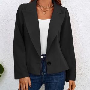 Camisa Black Notch-Lapel Blazer - Women